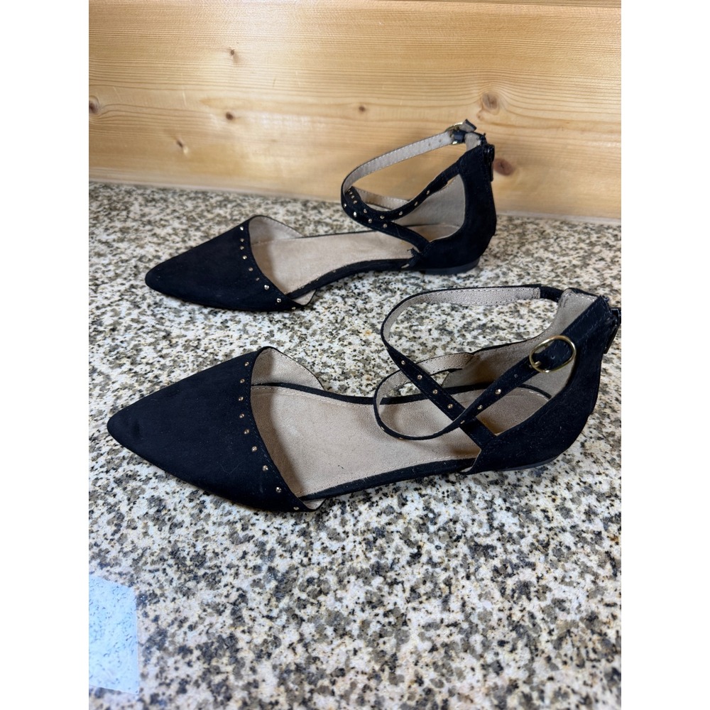 Old Navy Womens Black Faux Suede Studded D Orsay Ankle Strap Pointed Toe Flats 8 - Picture 3 of 6